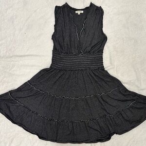 Max Studio Black & White Striped Smocked Waist Midi Dress